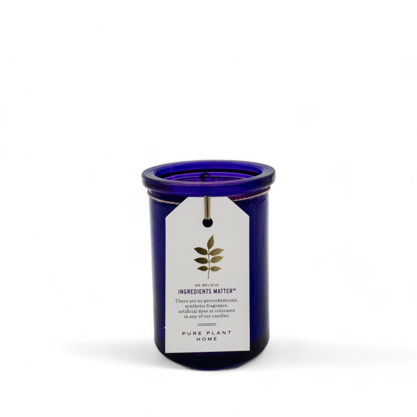 Pure Plant Home French Lavender Aromatherapy Candle in a glass purple vessel