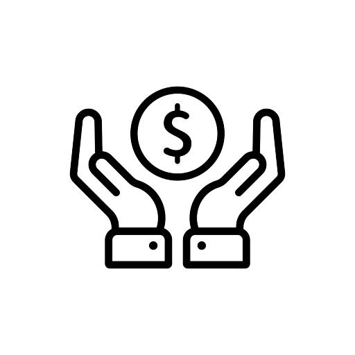 Icon of two hands cupping a dollar sign in universal sign for equity