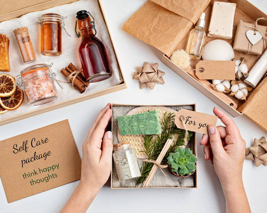 Zero waste gift ideas in boxes with bows