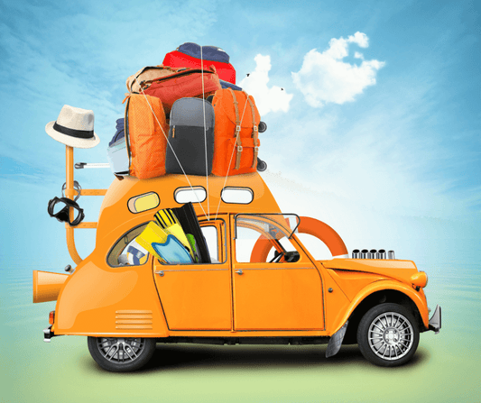 Graphic of a car loaded up with travel gear