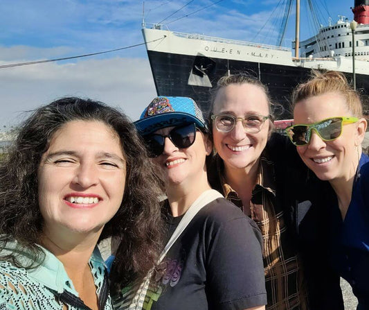 Girlfriends in front of the Queen Mary
