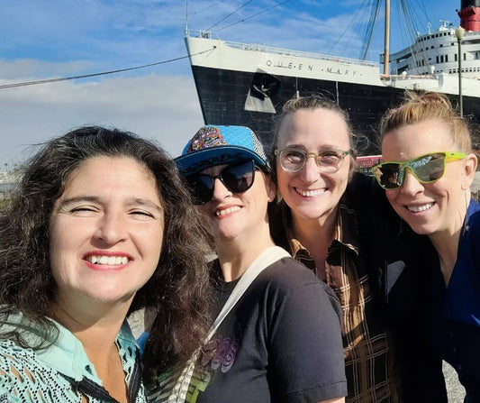 Girlfriends in front of the Queen Mary