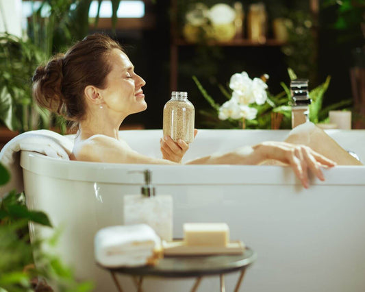 Woman enjoying a stress relief bath soak