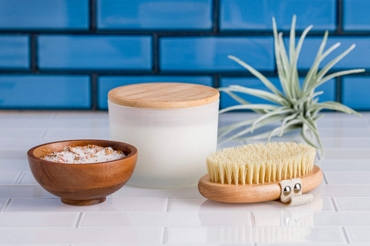 Self-care items on a white counter