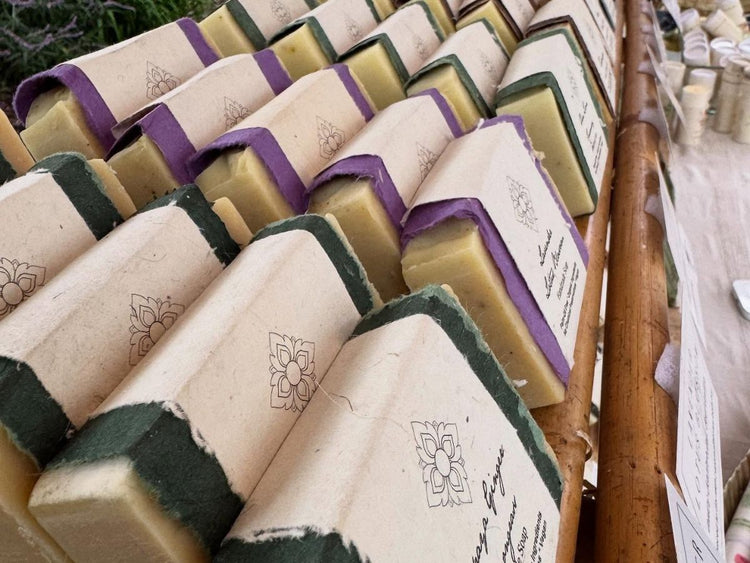 Rows of premium handmade soap bars from Unearth Malee