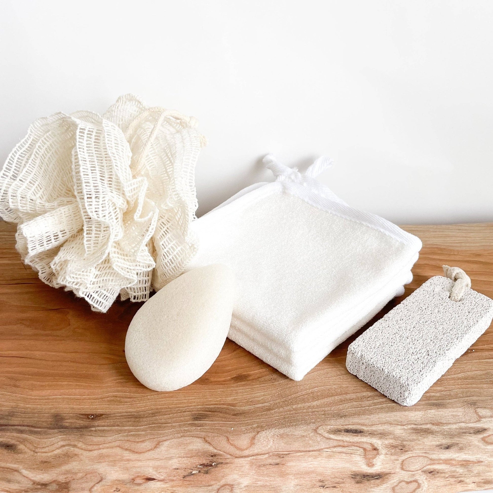 Variety of exfoliating products, including the pumice stone