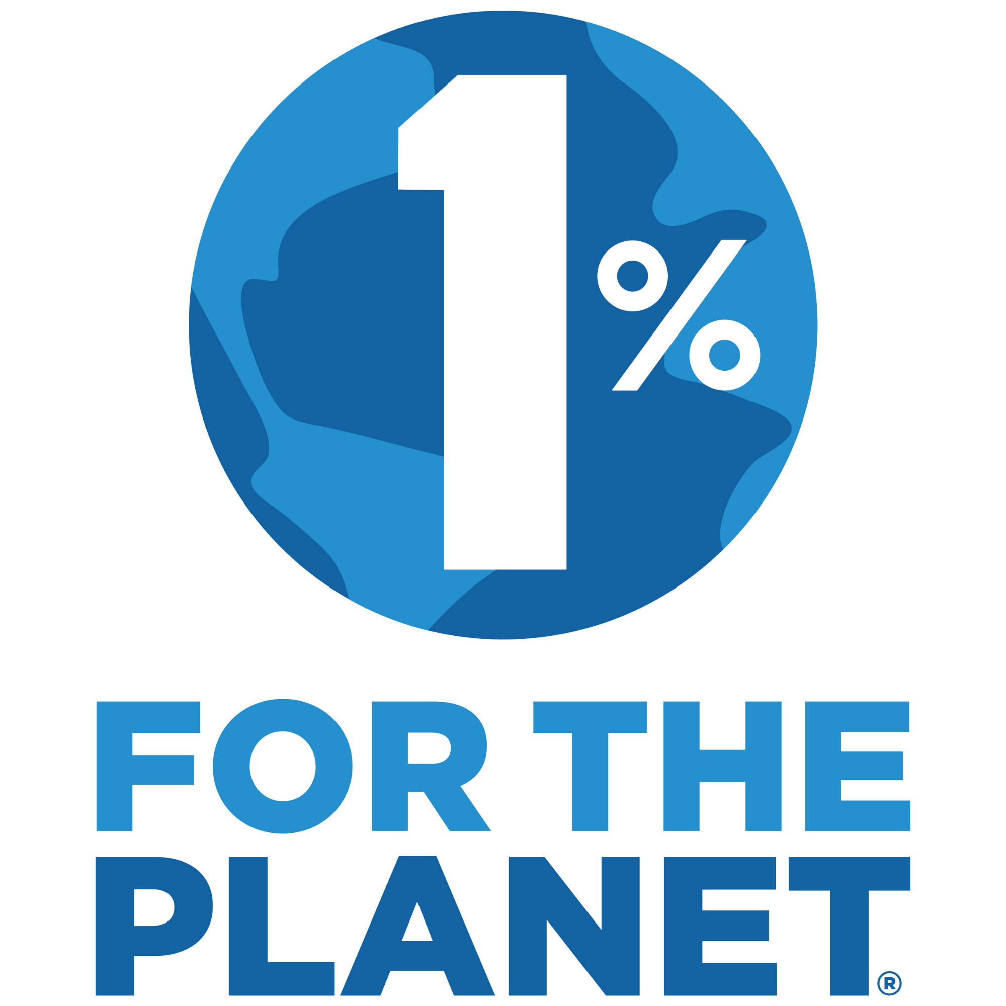 The 1% for the Planet logo with a blue earth on a white background