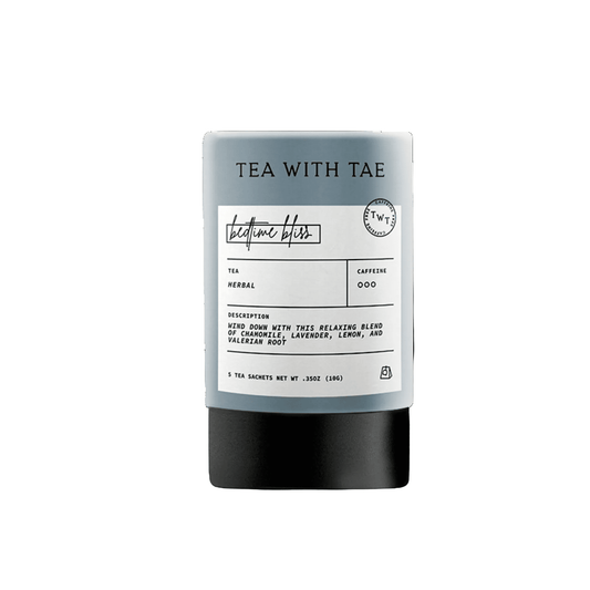 Bedtime Bliss Tea package from Tea with Tae on a white background