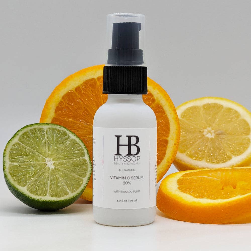 Vitamin C serum with oranges and limes