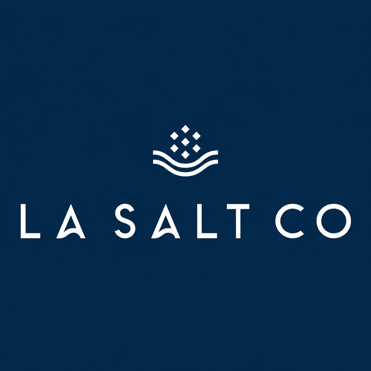 White LA SALT CO logo centered on a dark navy blue background.