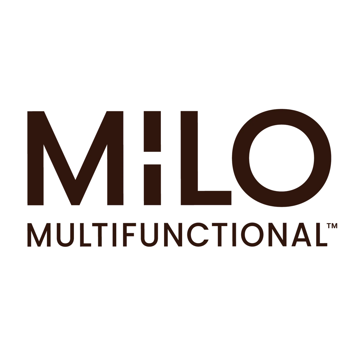 The logo for MILO Multifunctional, featuring the brand name 'MILO' in a bold, dark brown sans-serif font with a stylized vertical bar in the 'I', and 'MULTIFUNCTIONAL' written below in smaller text, all on a solid white background.
