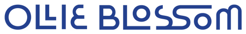 Blue logo for the brand Ollie Blossom