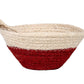 Small woven jute basket in red and natural white