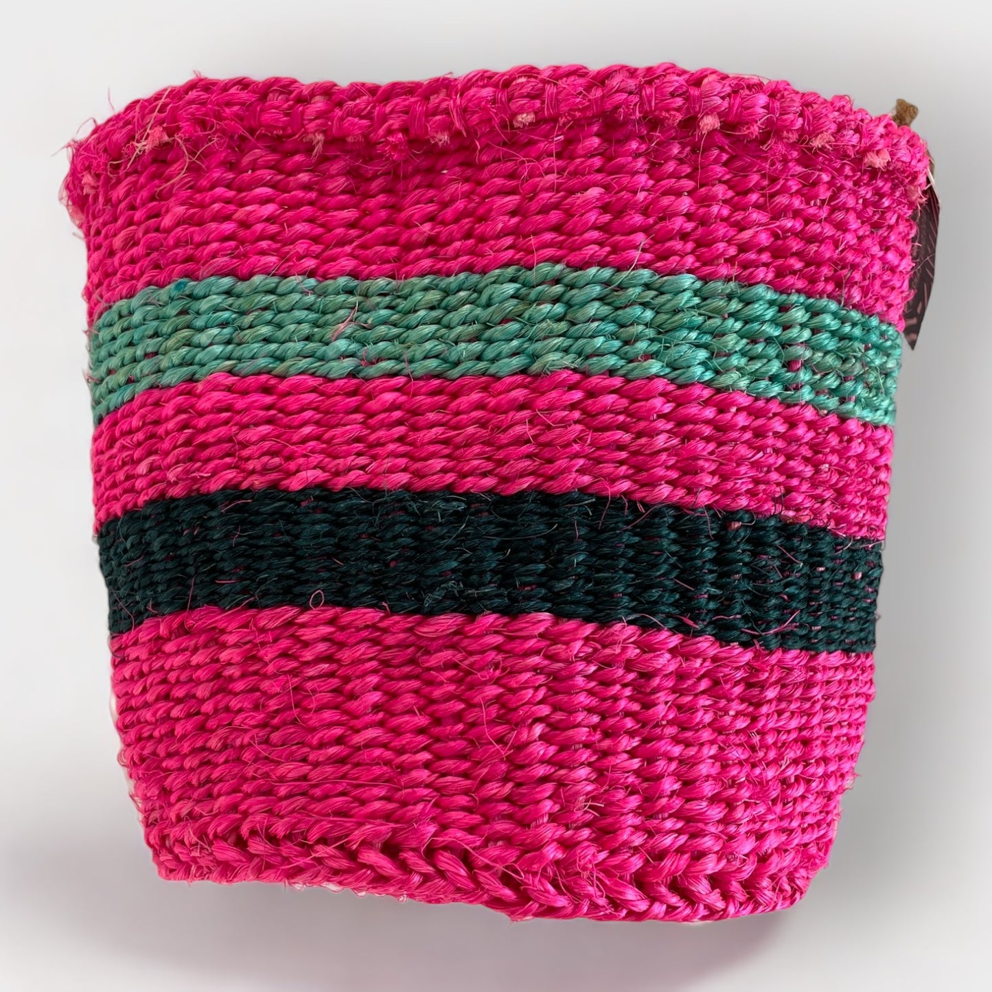 Pink sisal hand woven basket