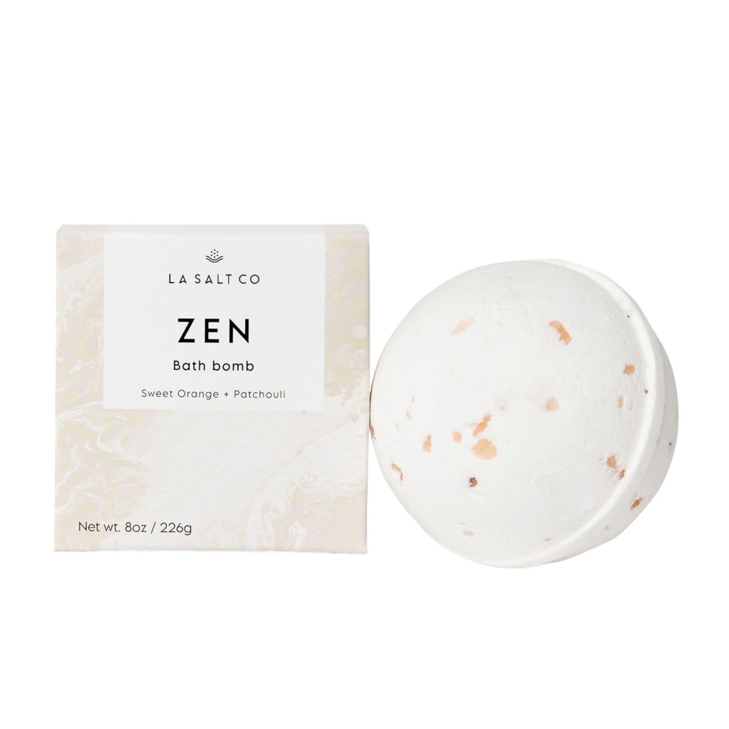 The Zen Bath Bomb next to the product box on white background