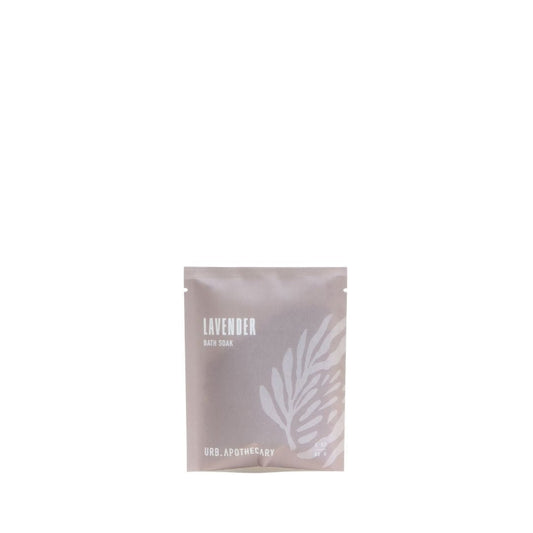 A single pouch of URB Apothecary Lavender Mineral Bath Soak on a solid white background.