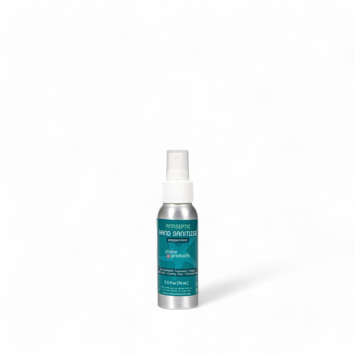 Peppermint Hand Sanitizer in a 2.5 oz metal spray bottle