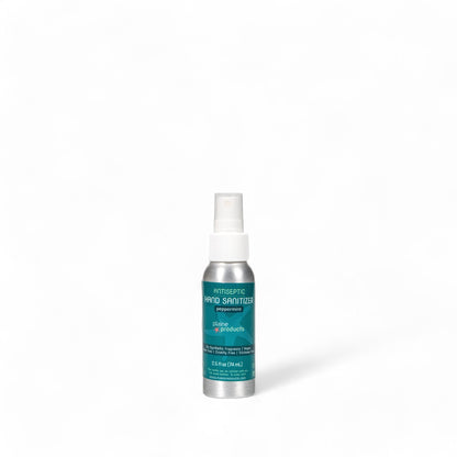 Peppermint Hand Sanitizer in a 2.5 oz metal spray bottle