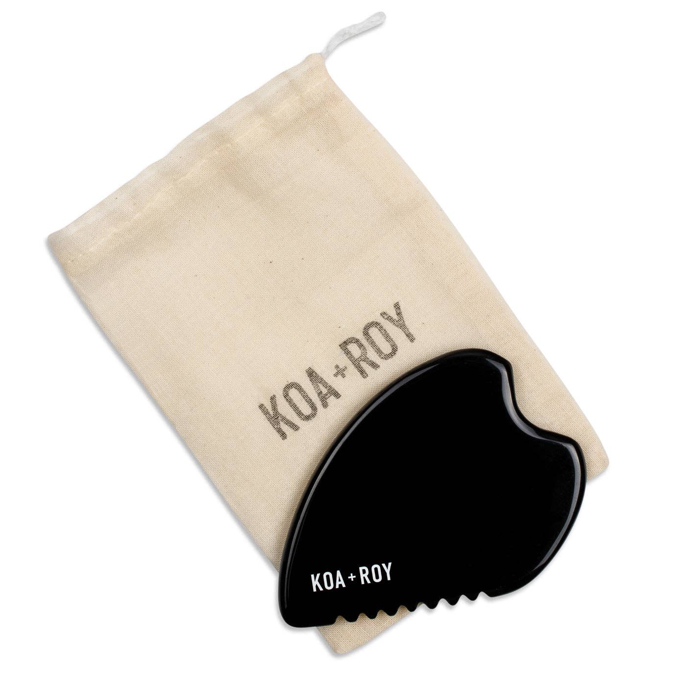 Stone Gua Sha tool for body massage in black obsidian stone with lightweight canvas bag