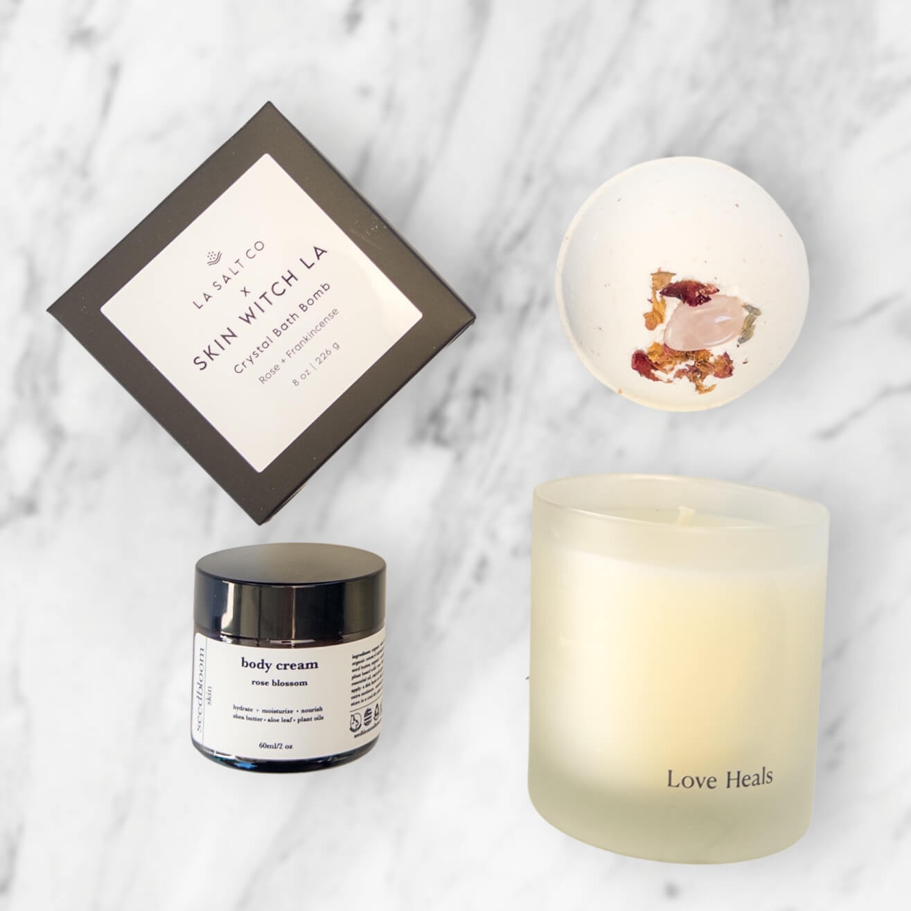 Valentine's Day Gift Box for her with bath bomb, candle, and rose scented lotion