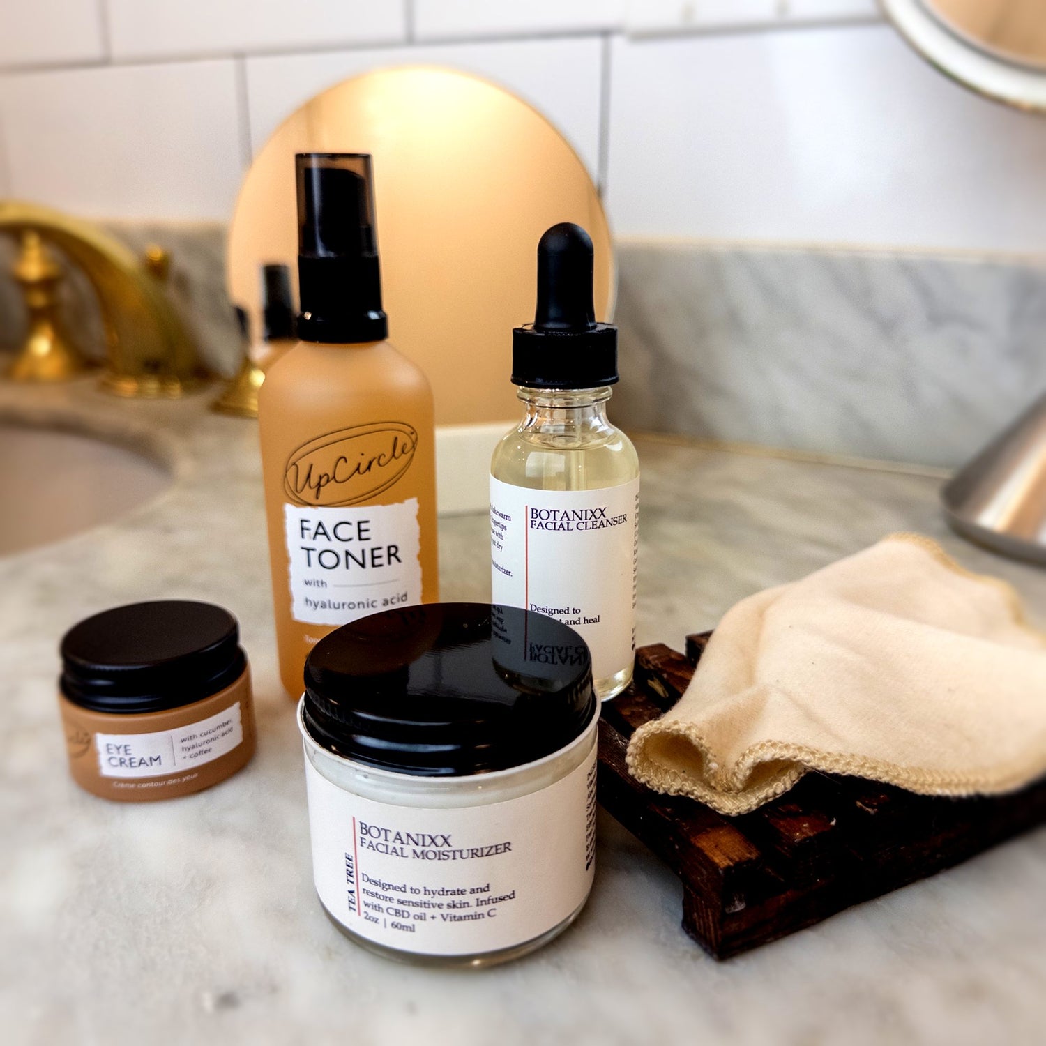 Rise & Shine Skincare Routine on a bathroom counter