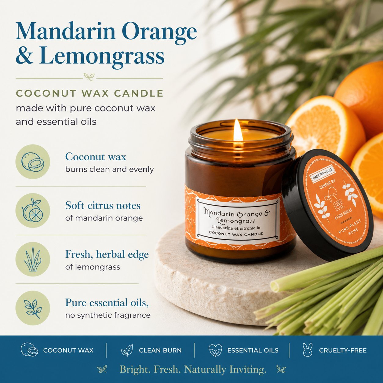 Mandarin Orange and Lemongrass Essential Oil Candle