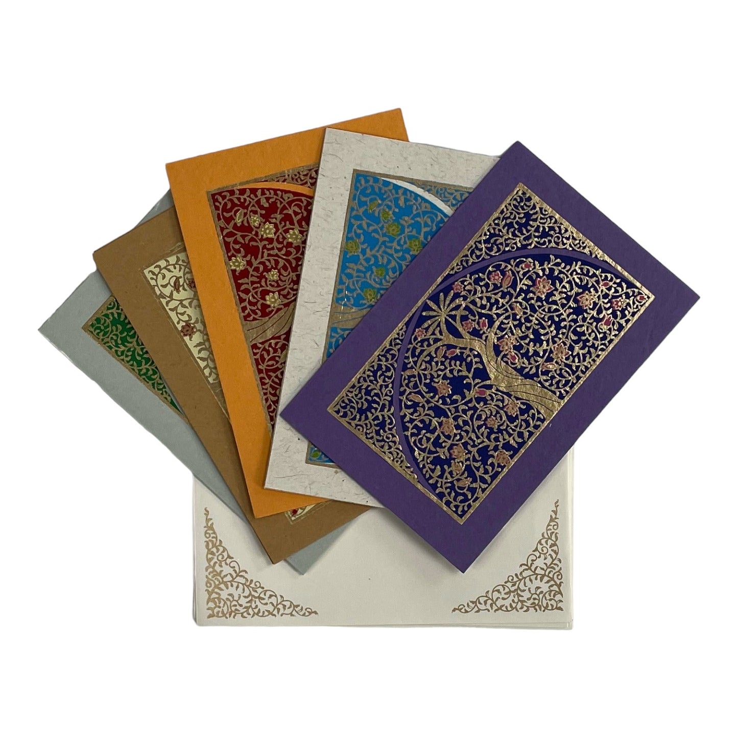 Set of 5 screen-printed notecards in a variety of colors