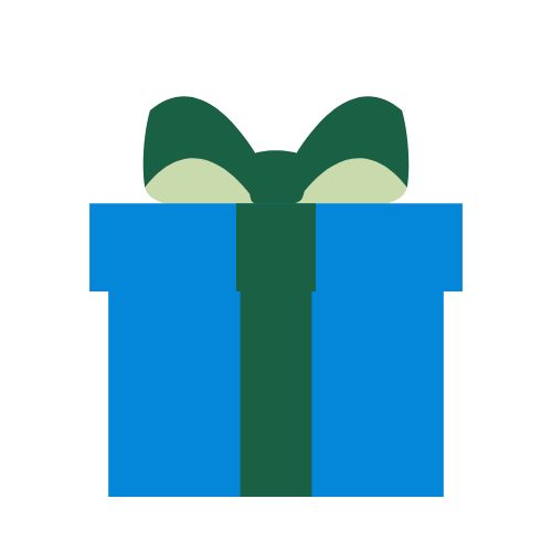 Curated box icon as a blue gift box with a green ribbon