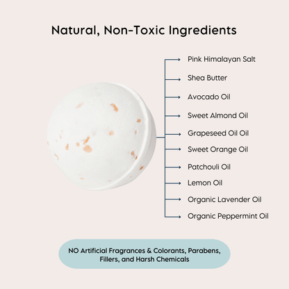 A chart of the Natural, Non-Toxic ingredients of the Zen Bath Bomb