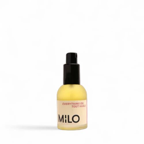 The Everything Oil from MILO Multifunctional in a glass bottle with pump