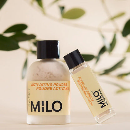 Bottle of MILO Activating Powder from MILO Multifunctional with greenery