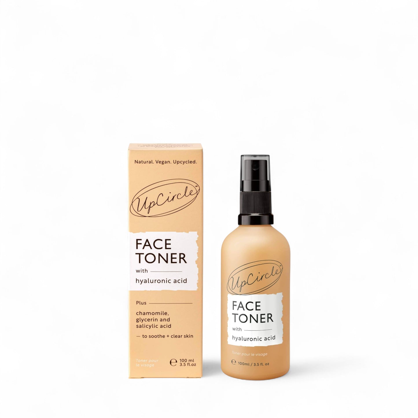 Bottle of Face Toner from UpCircle next to box on white background 