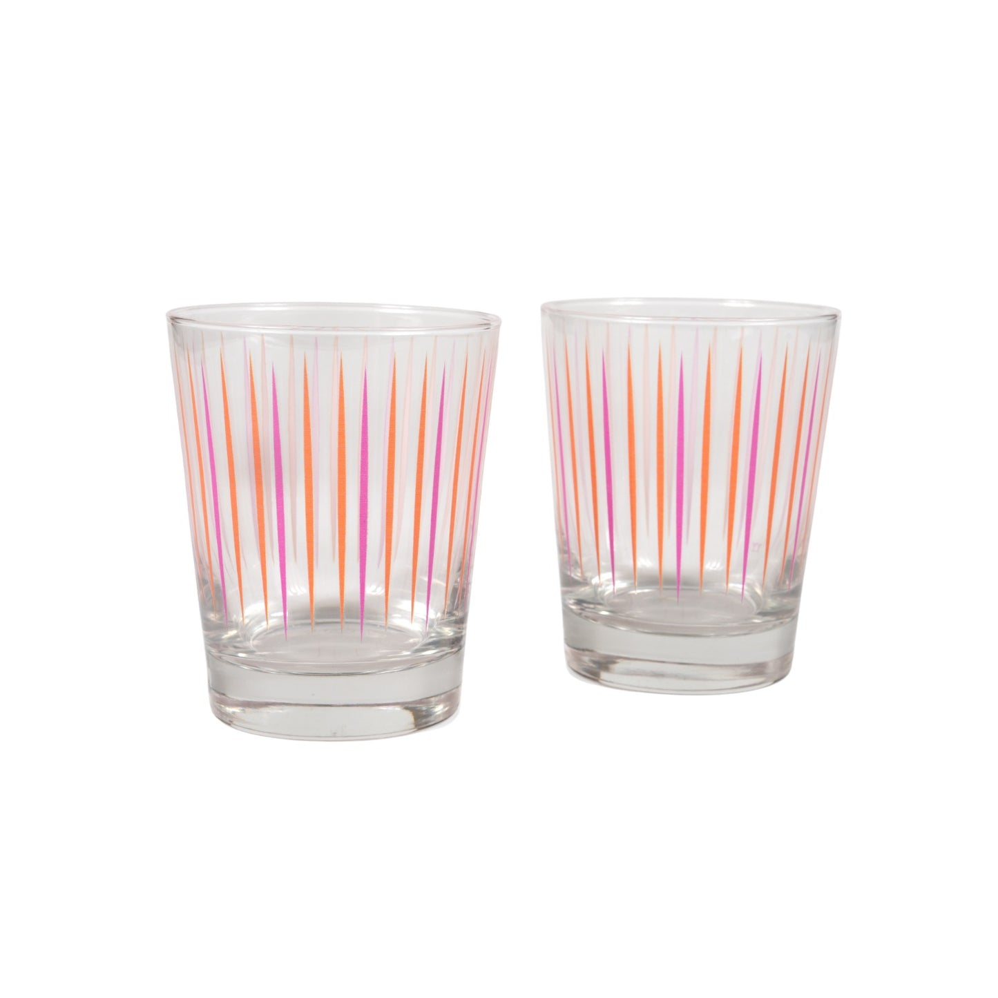 Set of 2 Vintage Double Old Fashioned Glasses with Retro Pink and Orange design