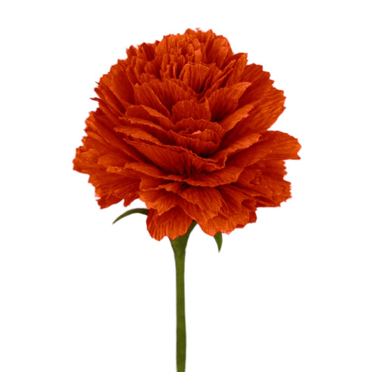 The orange carnation made from recycled paper