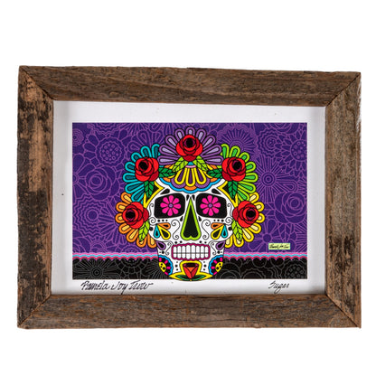 Vivid Sugar Skull print in Reclaimed Wood Frame