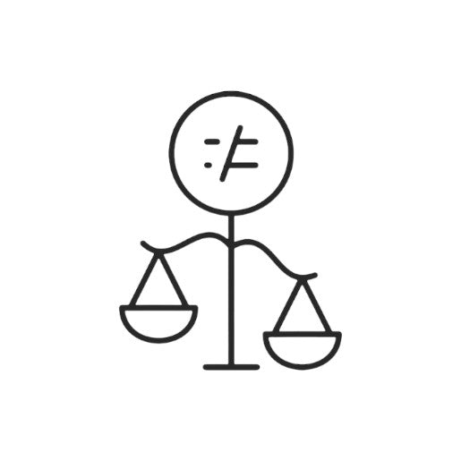 Icon of the scales of justice with a "not equal" sign representing universal sign for inequality