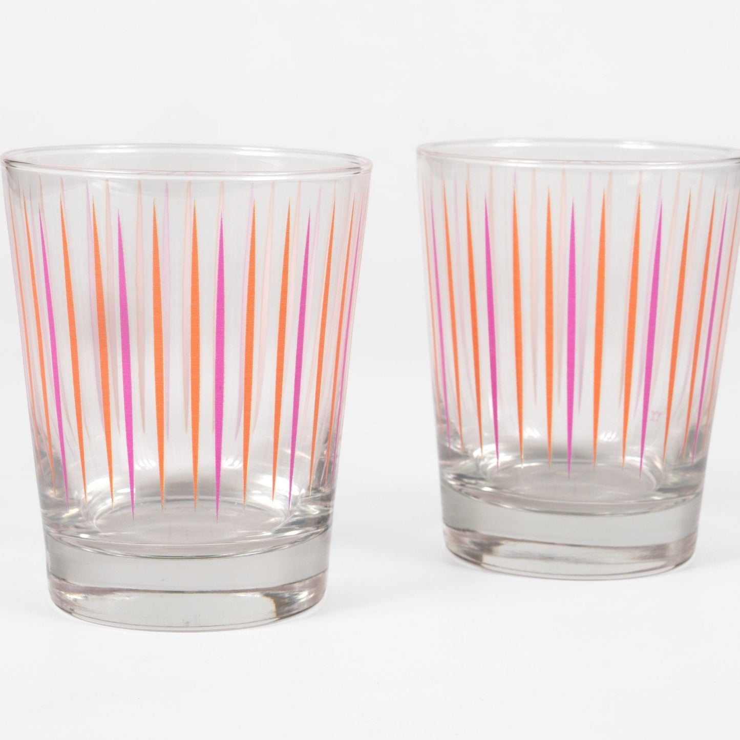 Set of two old fashioned glasses with retro pink and orange design