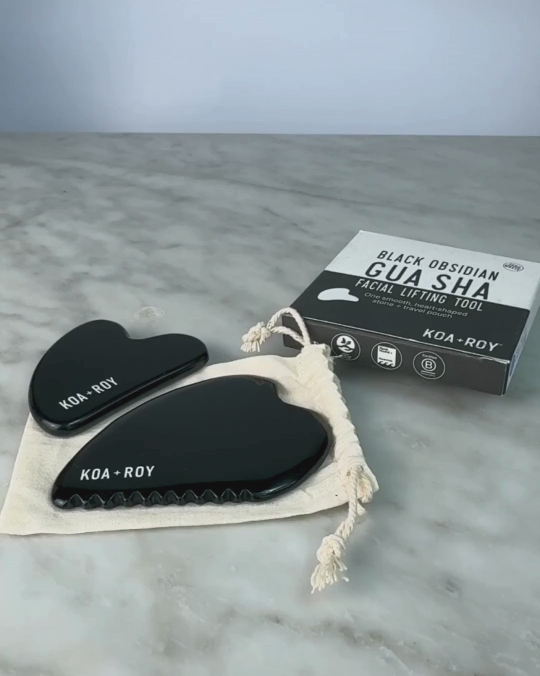 Video showing the Large Gua Sha tool next to the Facial Gua Sha