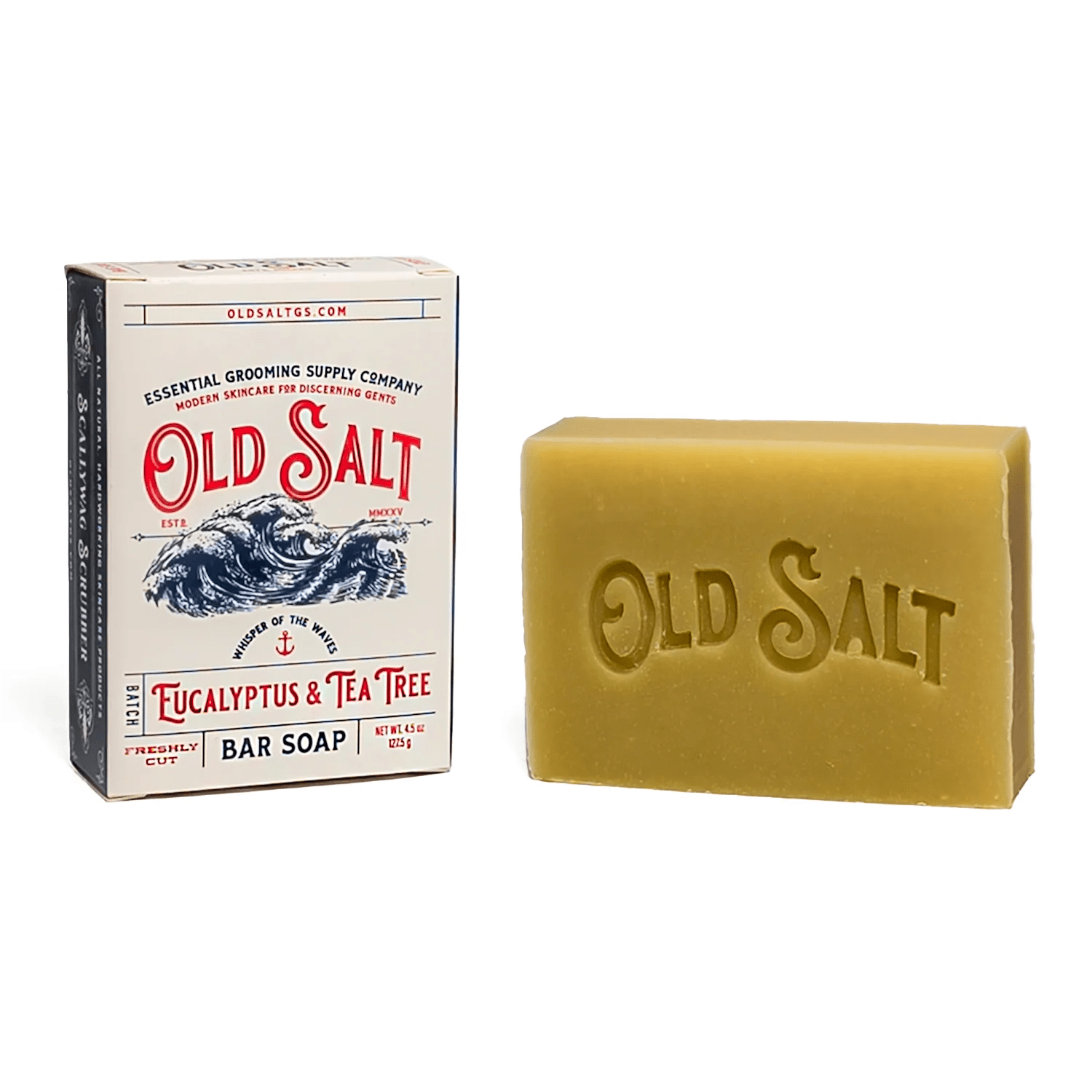 Bar of Eucalyptus & Tea Tree Bar Soap next to its packaging on a white background