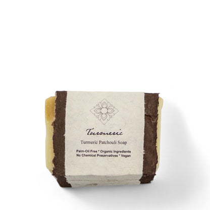 Handmade Soap Bar made with turmeric and patchouli wrapped in paper