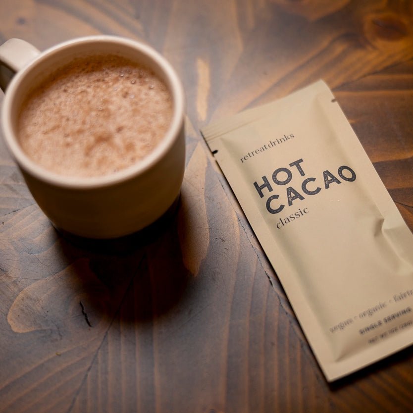 Mug of hot cacao on a small table 