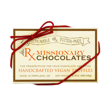 Box of vegan truffles from Missionary Chocolates available at Here I Am